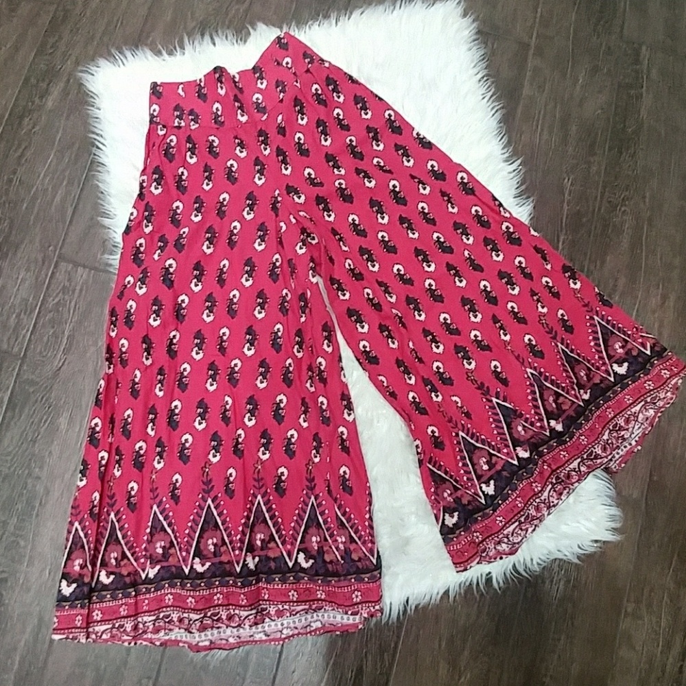 Free People Pink Printed Wide-Leg Palazzo Pants